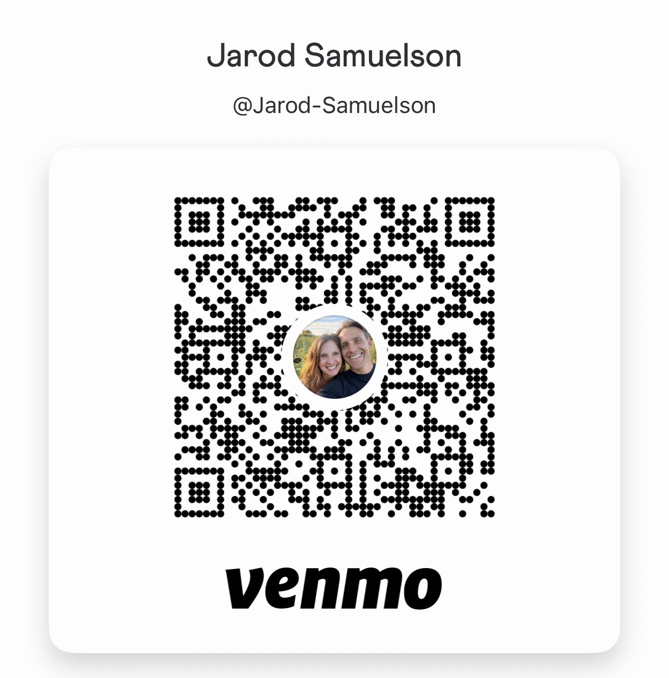 Venmo QR code for Jarod Samuelson, username Jarod-Samuelson